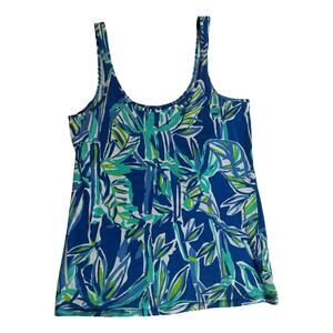 Lilly Pulitzer Palm Print Tank Top Blue Green Large Cotton Modal Scoop Neck